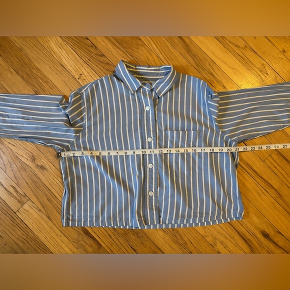 Everlane The Way Short Shirt Silky Cotton Striped Blue White XS - Picture 10 of 11